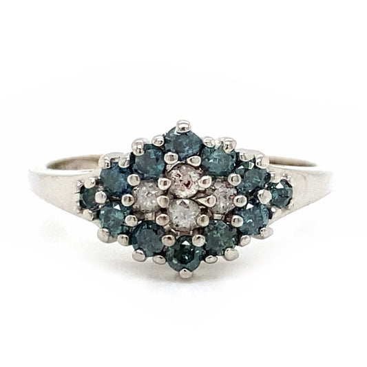 Blue & White Diamond Cluster Ring