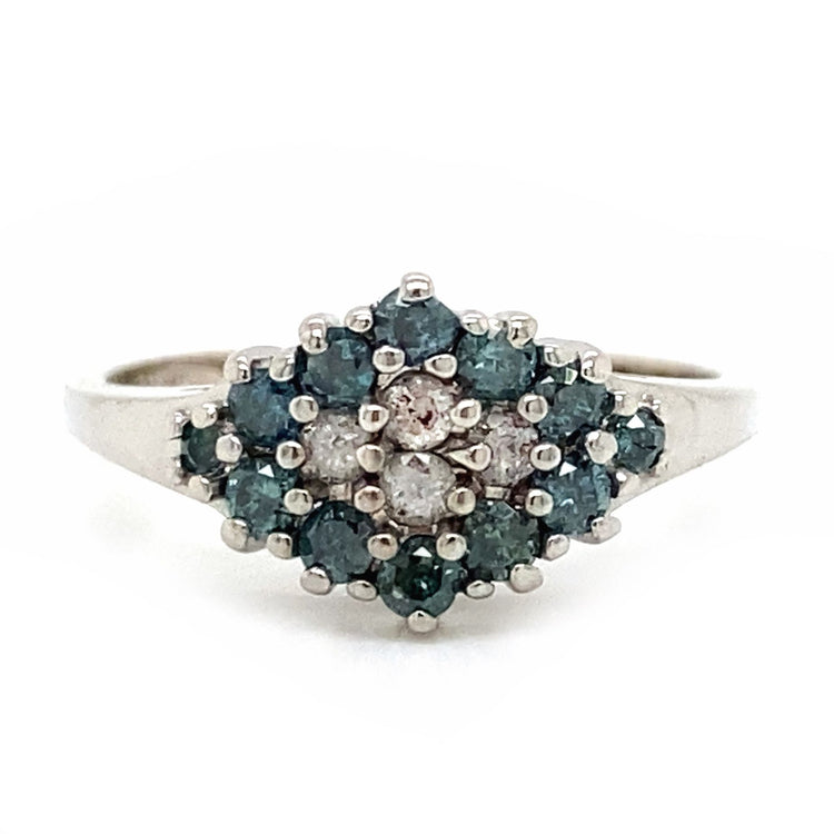 Blue & White Diamond Cluster Ring
