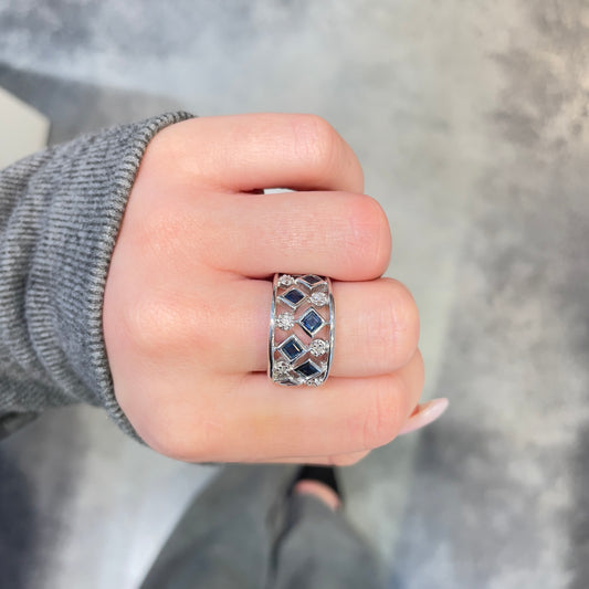 Wide Sapphire & Diamond Ring