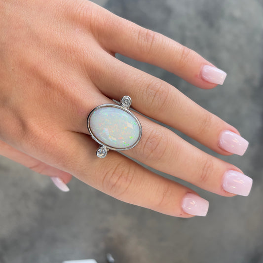 Oval Opal & Diamond Ring