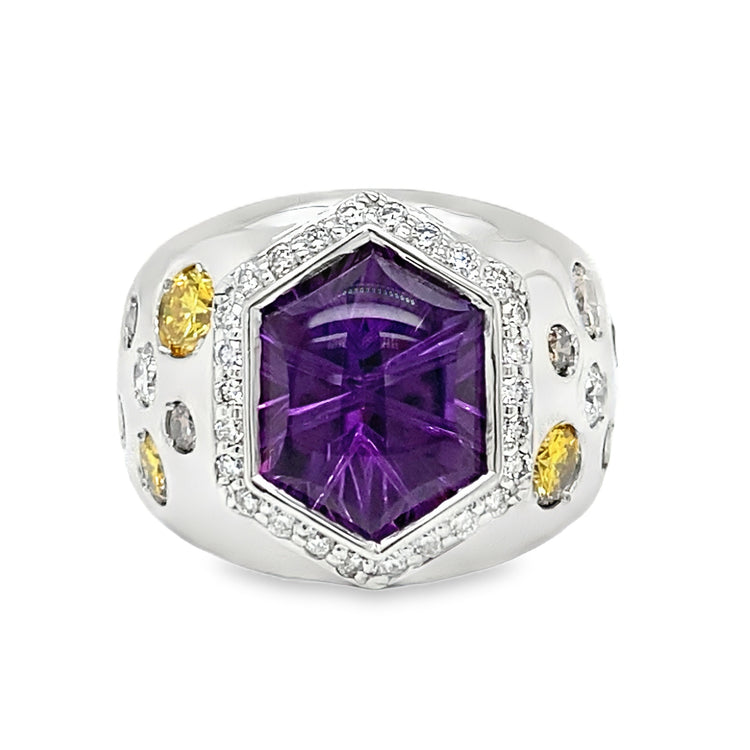 Amethyst & Colored Diamond Ring