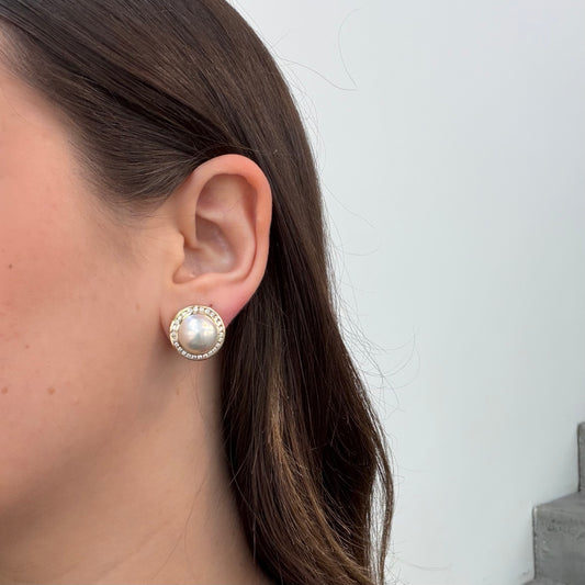 Mabe Pearl & Diamond Circle Earrings