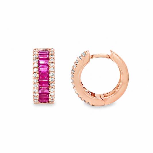 Rose Gold Ruby & Diamond Huggies