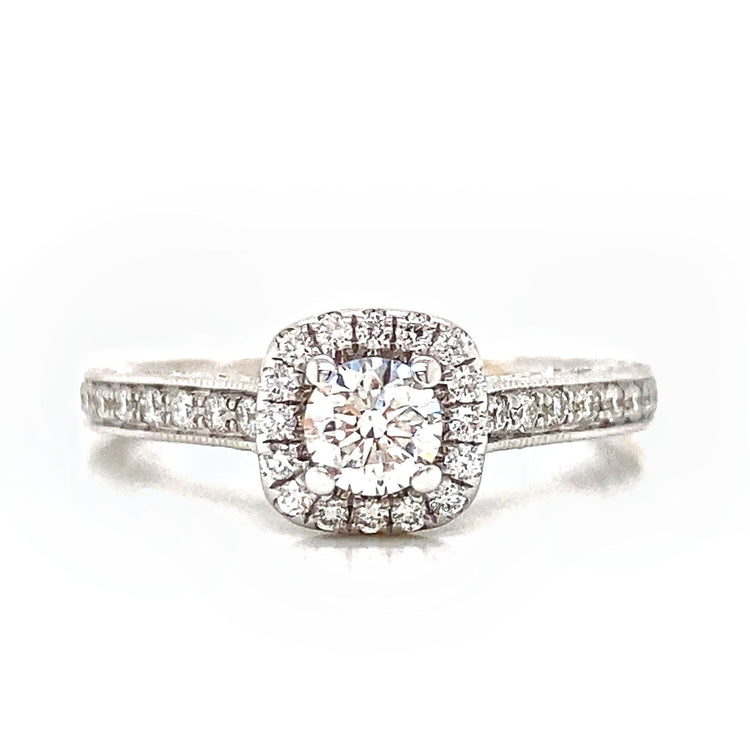Pink Sapphire Accent Diamond Halo Ring