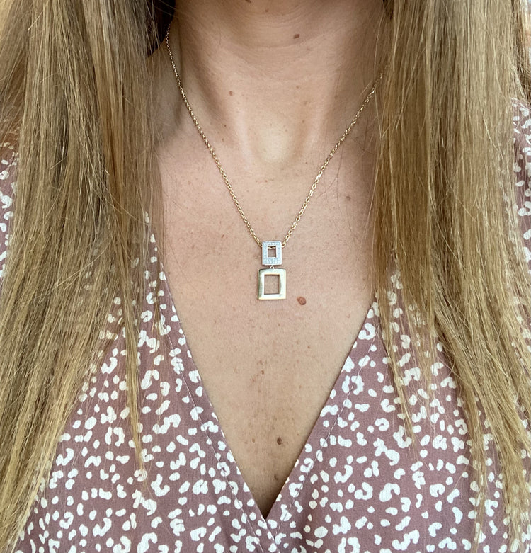 Two Tone Diamond Squares Pendant