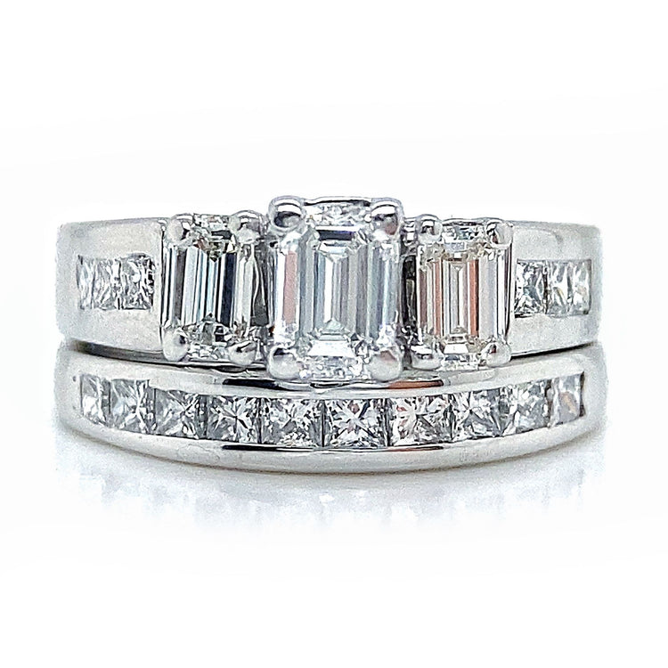 Three Stone Emerald Cut Wedding Set