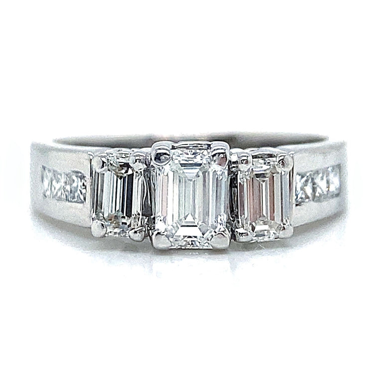 Three Stone Emerald Cut Wedding Set