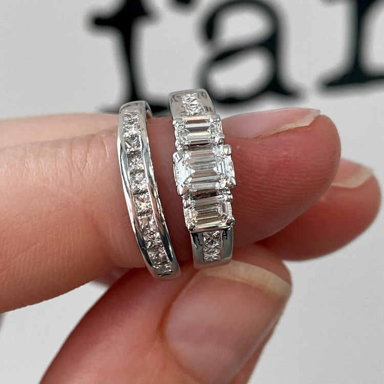 Three Stone Emerald Cut Wedding Set