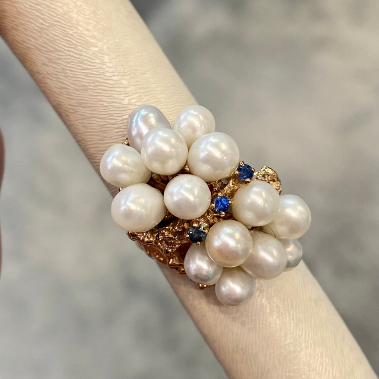 Pearl & Sapphire Cocktail Ring
