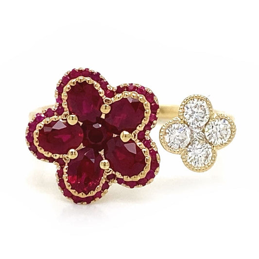 Ruby & Diamond Flower Ring