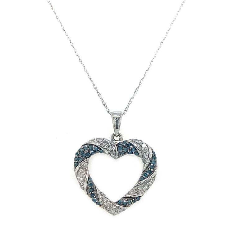 Blue & White Diamond Heart Necklace
