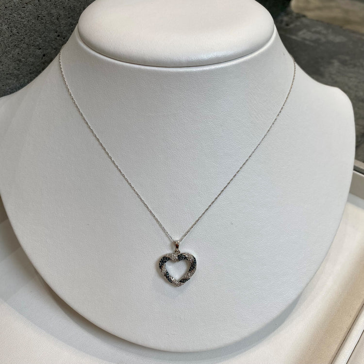 Blue & White Diamond Heart Necklace