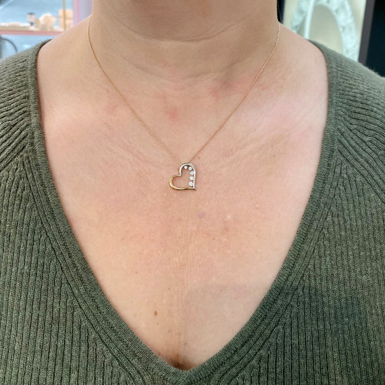 Two Tone Diamond Heart Necklace