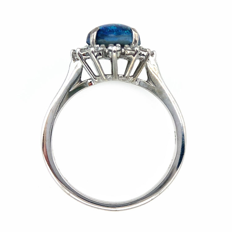 Black Opal & Diamond Halo Ring