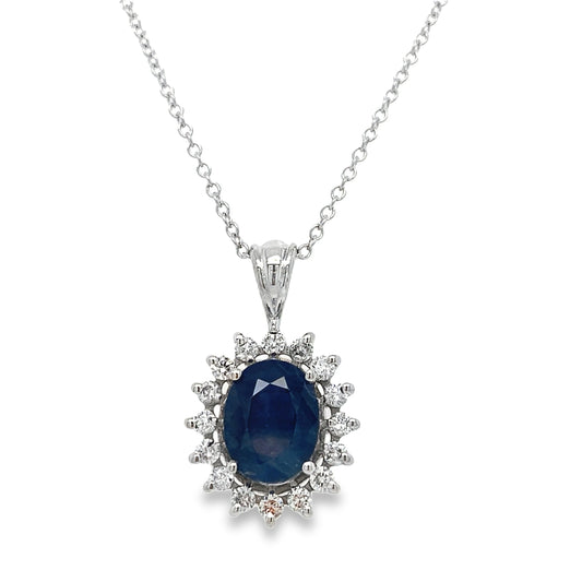 Sapphire & Diamond Halo Necklace