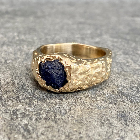 Uncut Natural Sapphire Nugget Style Ring