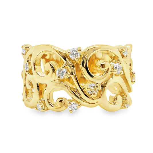Wide Scrolled Diamond Band