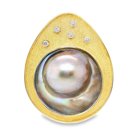 Oversized Mabe Pearl & Diamond Pendant