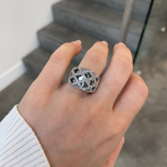 Double Layer Wide Diamond Ring