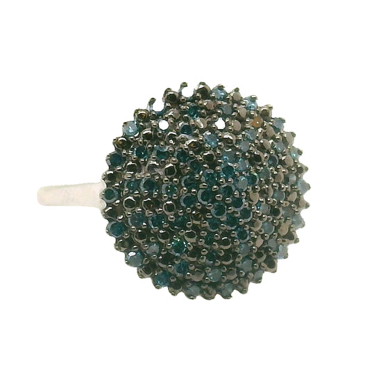 Blue Diamond Cluster Ring with Black Rhodium Top