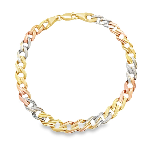 Tri-gold Reversible Textured Link Bracelet