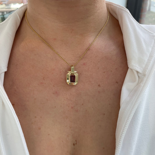 Garnet Bezel Necklace with Hinged Bale