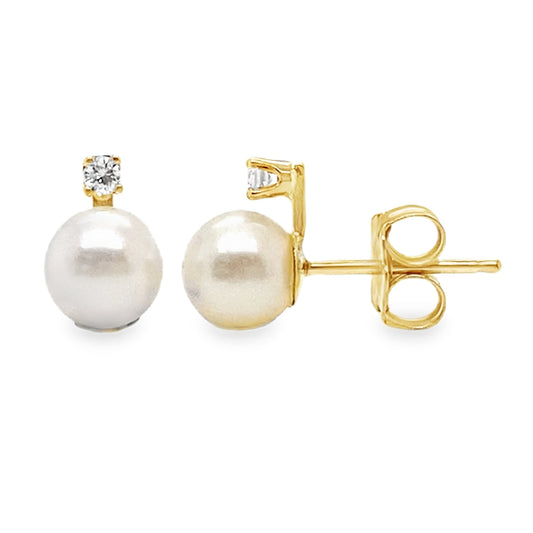 5mm Pearl Studs with Diamond Accent