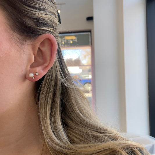 5mm Pearl Studs with Diamond Accent
