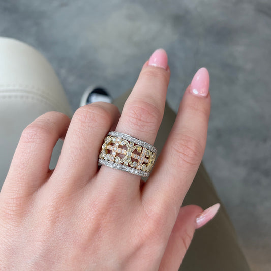 Wide Tri Gold Statement Diamond Ring