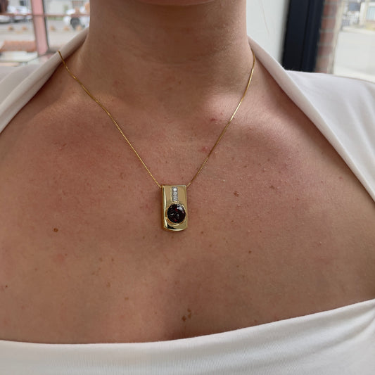 Geometric Garnet & Diamond Slide Necklace