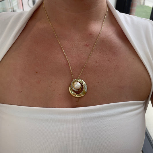 Pearl & Diamond Swirl Necklace