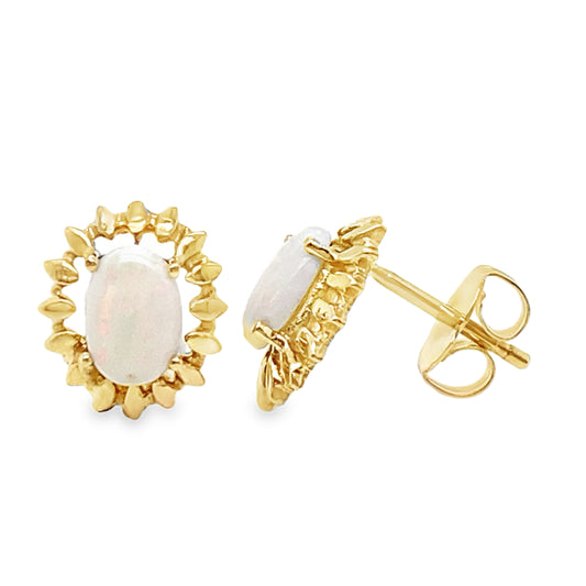 Gold Border Opal Earrings