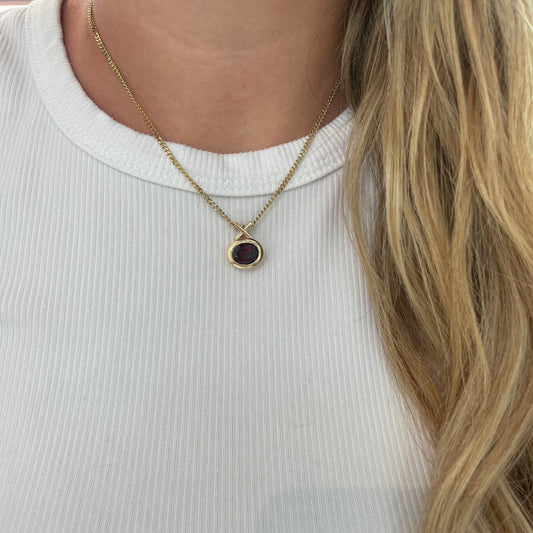 East West Bezel Garnet Necklace