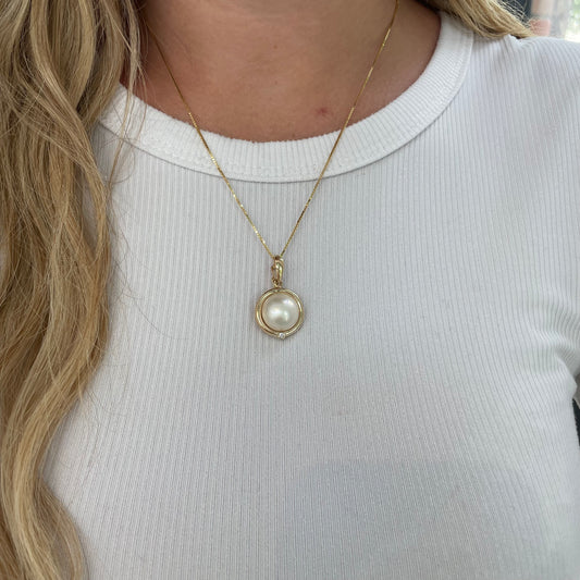 Mabe Pearl & Diamond Accent Necklace