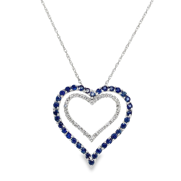 Double Heart Sapphire & Diamond Necklace