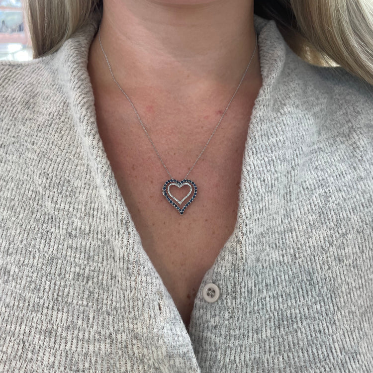 Double Heart Sapphire & Diamond Necklace