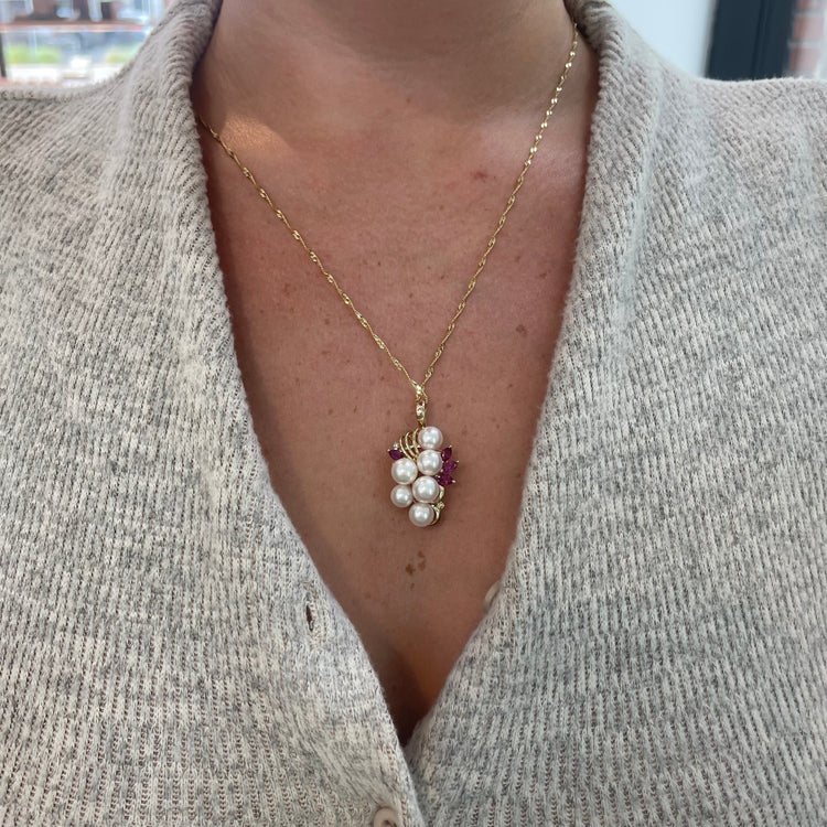 Pearl, Ruby & Diamond Necklace