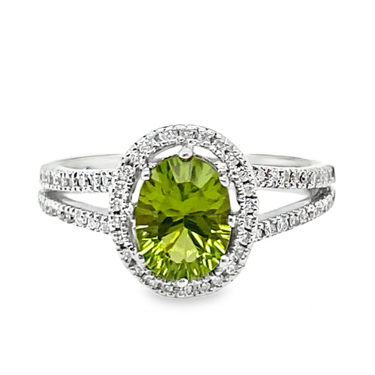 Peridot & Diamond Halo Ring