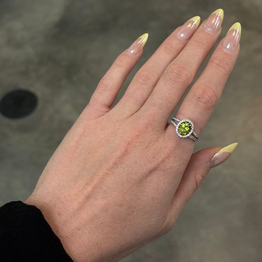 Peridot & Diamond Halo Ring