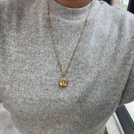 24 Inch Oval Carved Locket Necklace