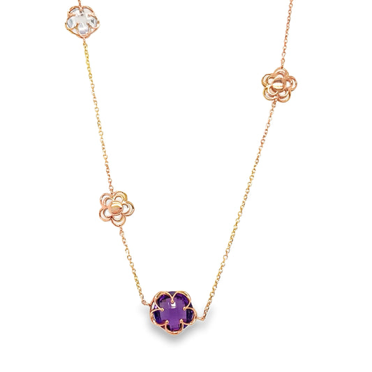 Rose Quartz & Amethyst Flower Station Necklace