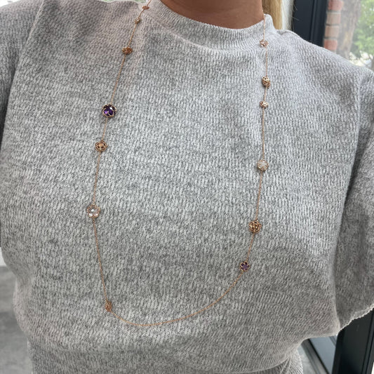 Rose Quartz & Amethyst Flower Station Necklace
