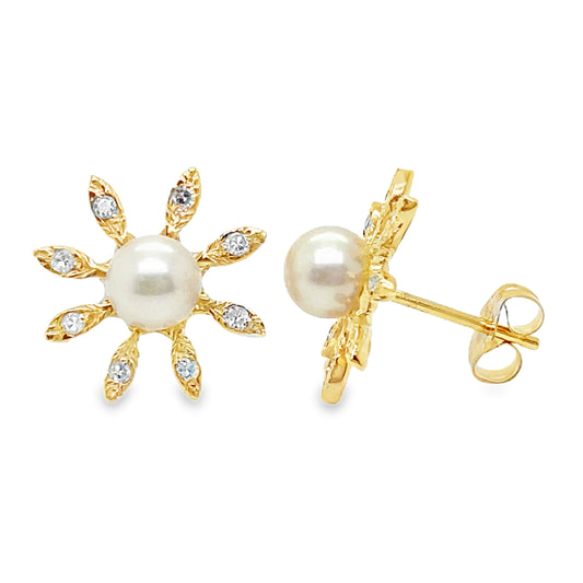 Pearl & Diamond Sunburst Earrings