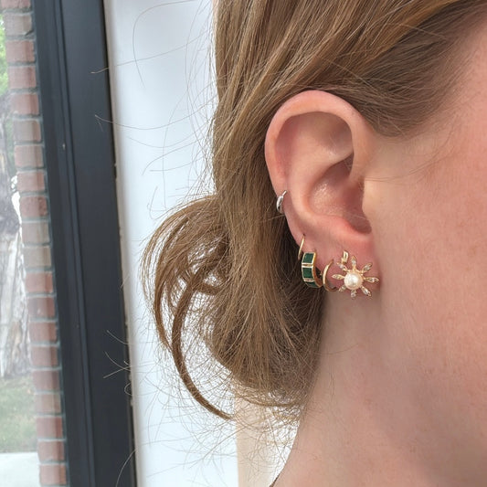 Pearl & Diamond Sunburst Earrings