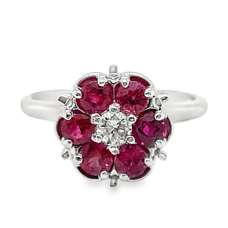 High Set Ruby & Diamond Cluster Ring