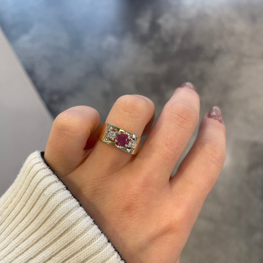 Ruby & Diamond Three Stone Ring