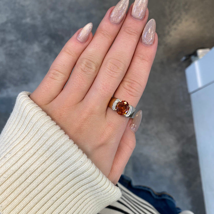 Orange Garnet & Diamond Ring