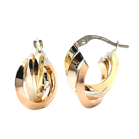 Tri Gold Triple Layer Twist Hoops