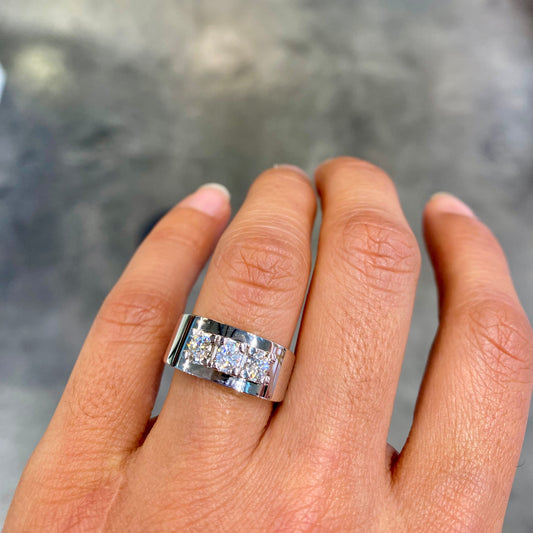 Wide Three Stone Diamond Ring