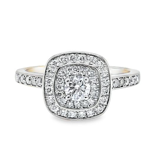 Double Halo Diamond Ring with Rose Gold Detail